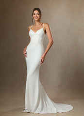 Azazie Kita Wedding Dress Diamond White Mermaid Lace Stretch Crepe Dress
