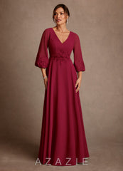 Azazie Yorba Burgundy A-Line Lace Chiffon Dress