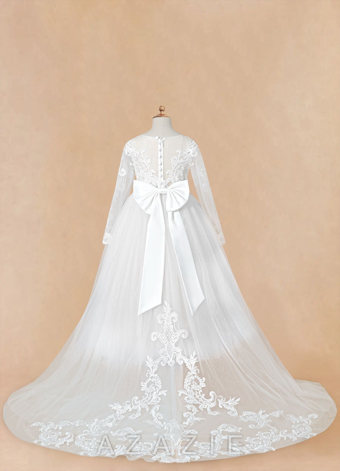 Azazie Elodie Ivory Ball-Gown Lace Dress ivory