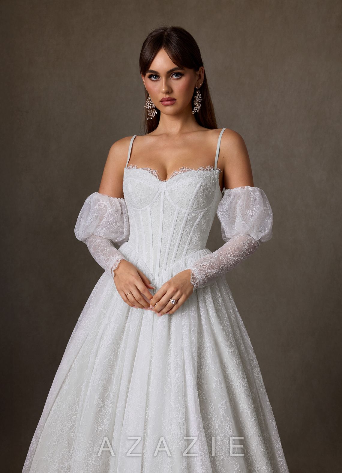 Azazie Sienna Diamond White A-Line Sweetheart Neckline Lace Dress diamond_white