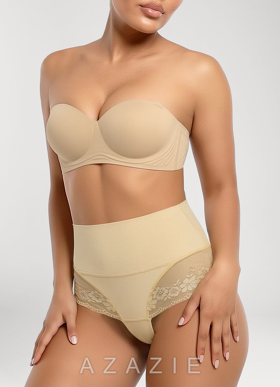 High Waist Tummy Control Lace Panel Briefs  warm_beige