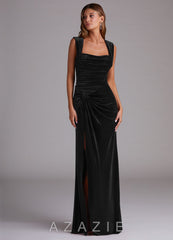 Azazie Genesis Black Sheath Pleated Velvet Dress black