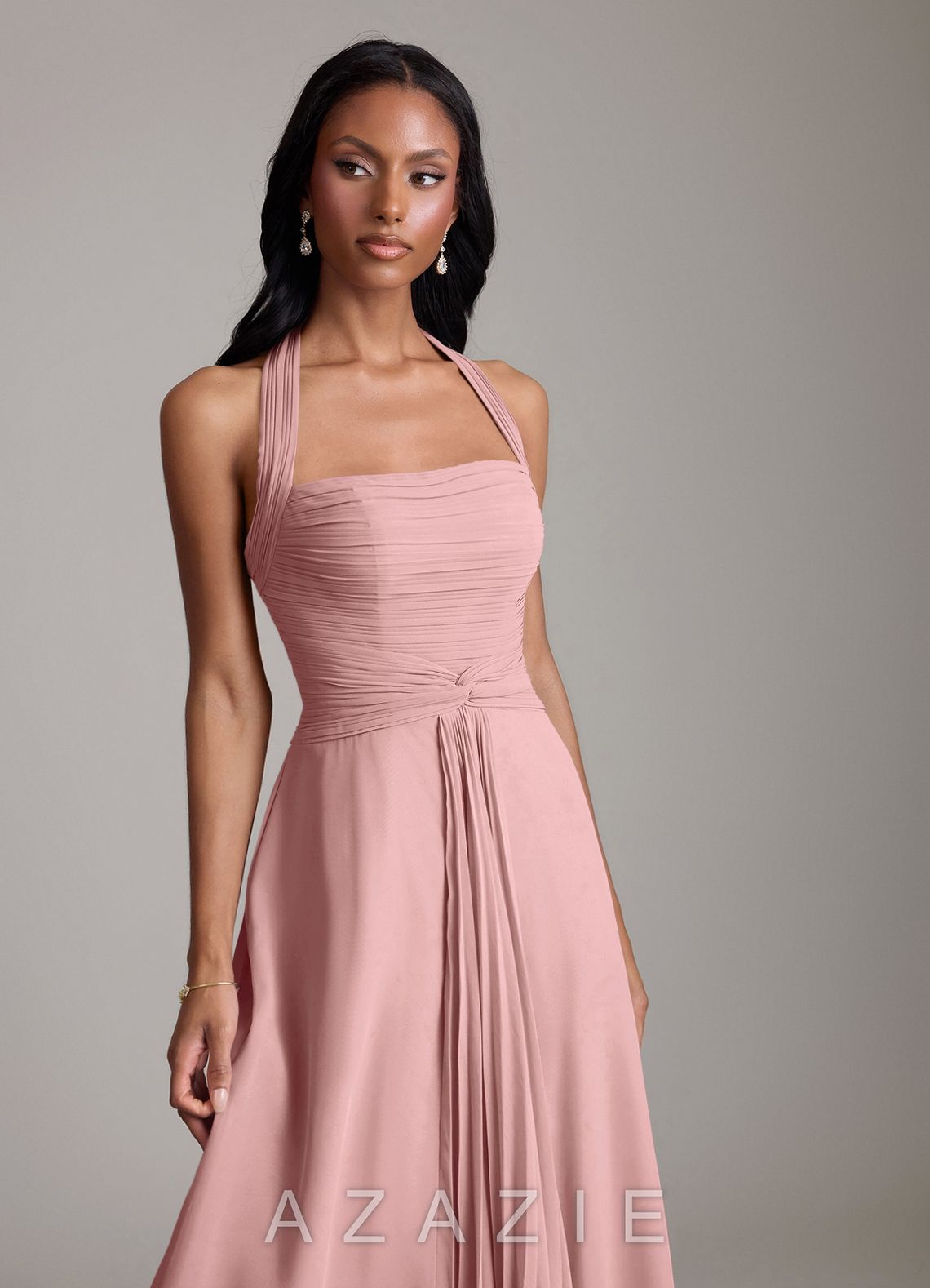 Azazie Clarisa Dusty Rose A-Line Pleated Chiffon Dress dusty_rose