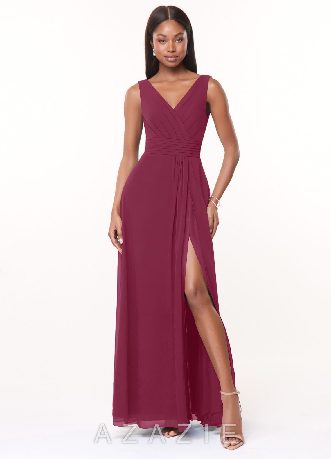 Azazie Karina Mulberry A-Line Pleated Chiffon Dress