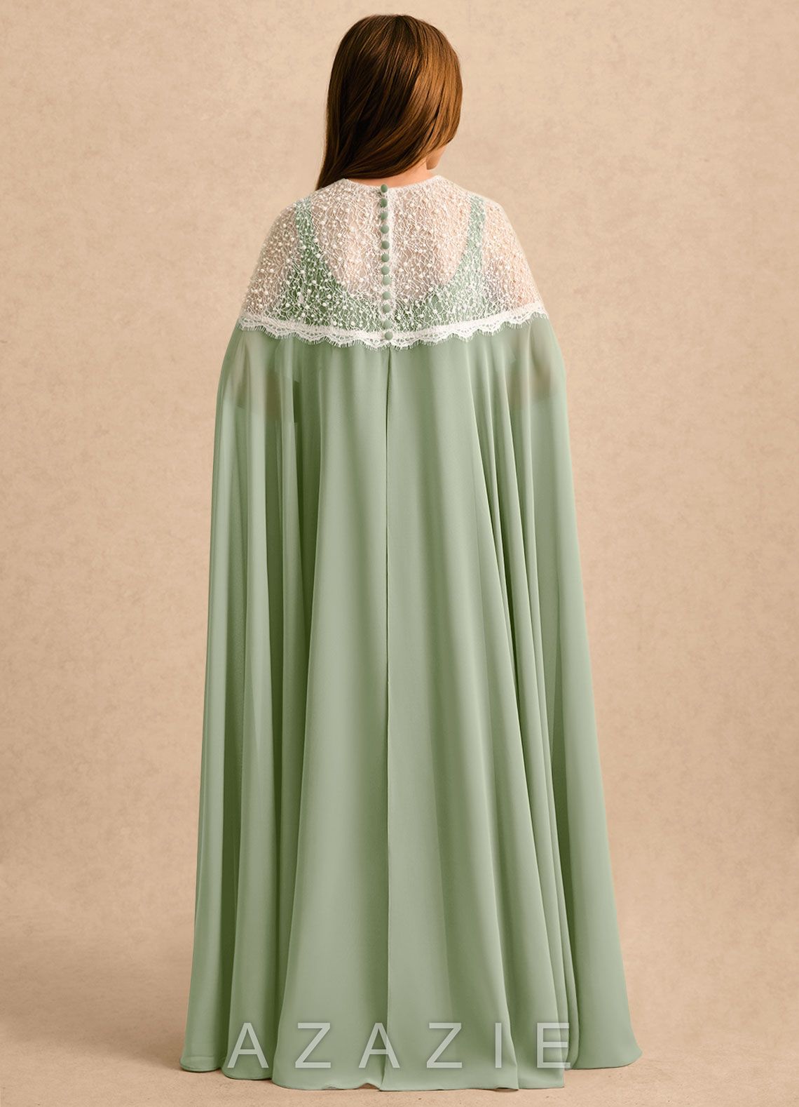 Azazie June Girls Formal Dusty Sage A-Line Lace Stretch Satin Dress dusty_sage