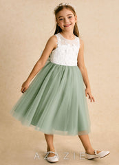 Azazie Lina Ivory Dusty Sage Ball-Gown Lace Dress ivory/dusty_sage