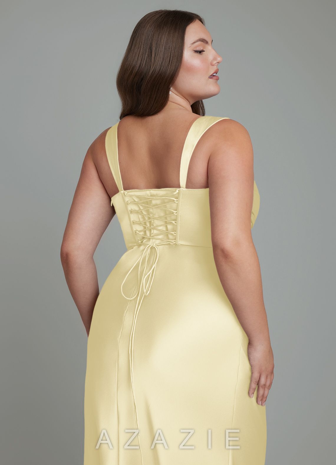 Azazie Agustina Lemon Sorbet Mermaid Corset Stretch Satin Dress