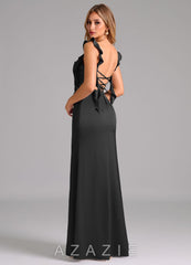 Azazie Jessamine Black Sheath Corset Stretch Satin Dress black