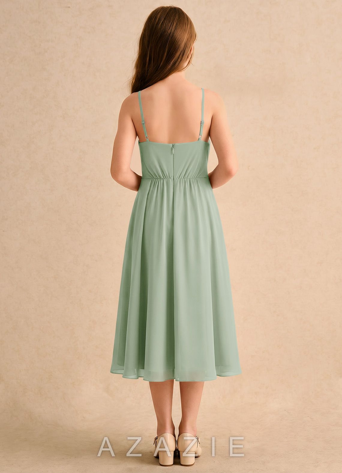 Azazie Twilight Dance Girls Formal Dusty Sage A-Line Pleated Chiffon Dress dusty_sage