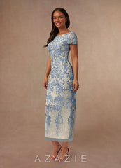 Azazie Alyssum Dusty Blue Sheath Scoop Lace Dress dusty_blue