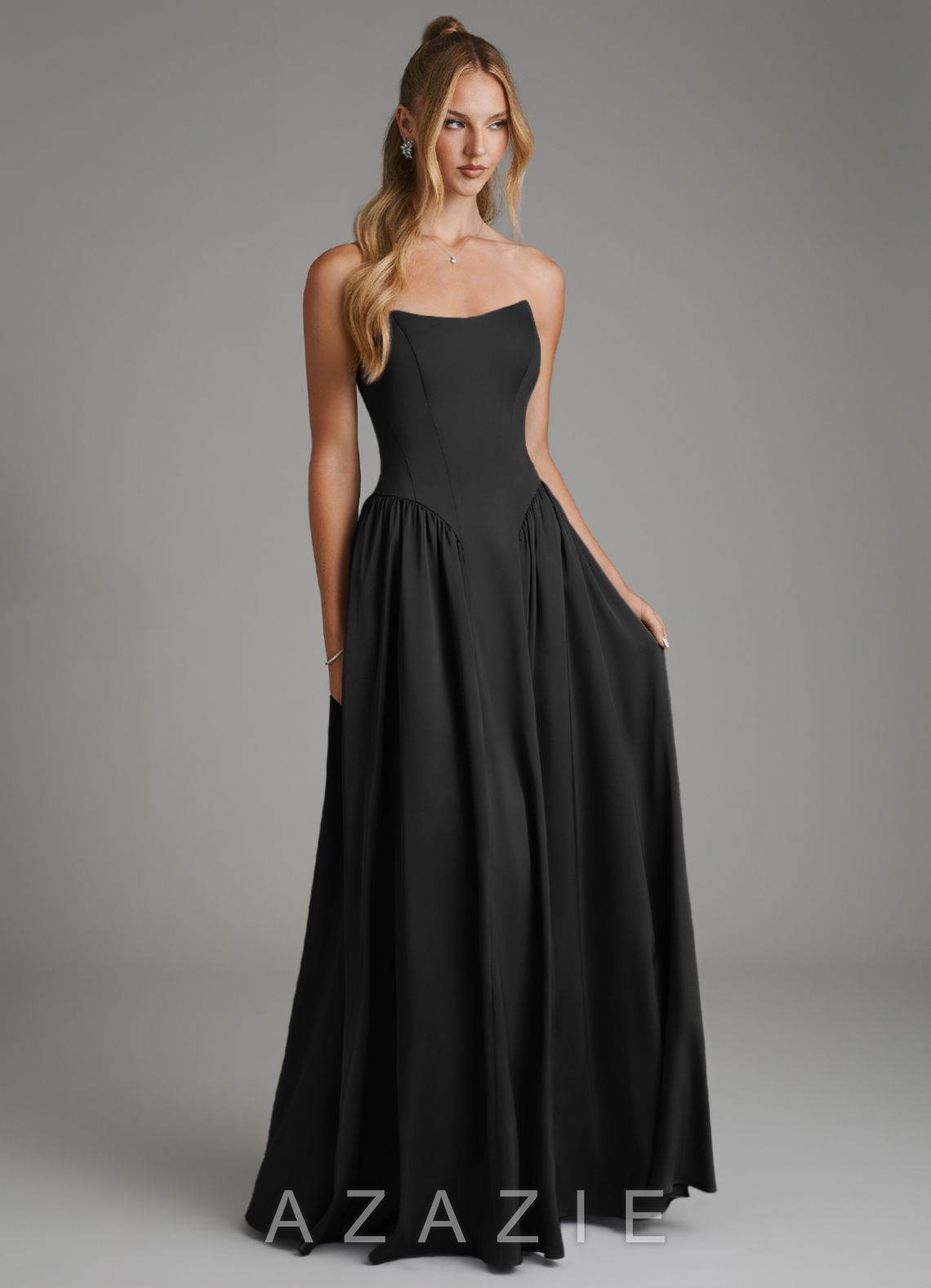 Azazie Arden Black A-Line Corset Stretch Satin Dress