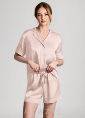 Satin Lace Trim Short Sleeve Pajama Set