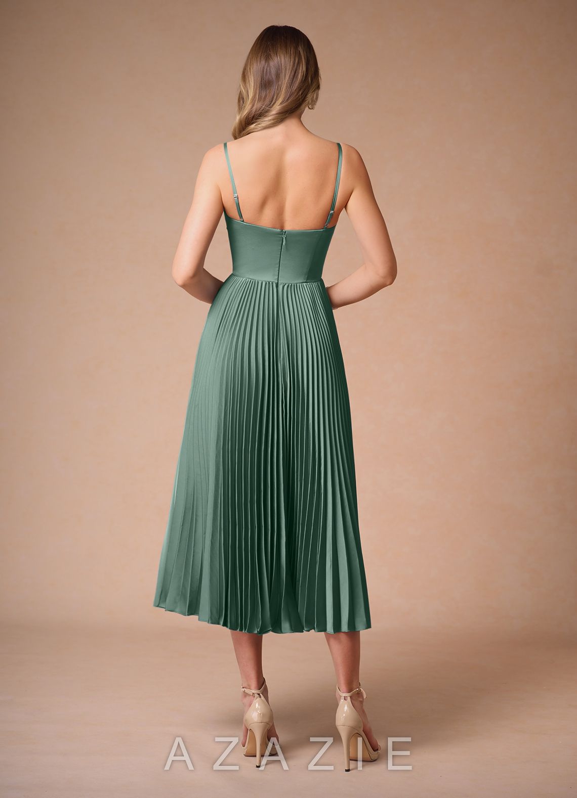 Léna {color} Pleated Midi Dress  eucalyptus