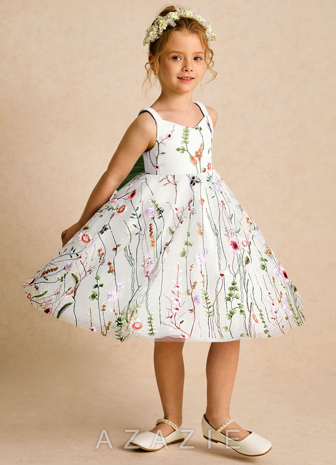 Azazie Peppa Ivory Olive A-Line Sweetheart Neckline Tulle Dress