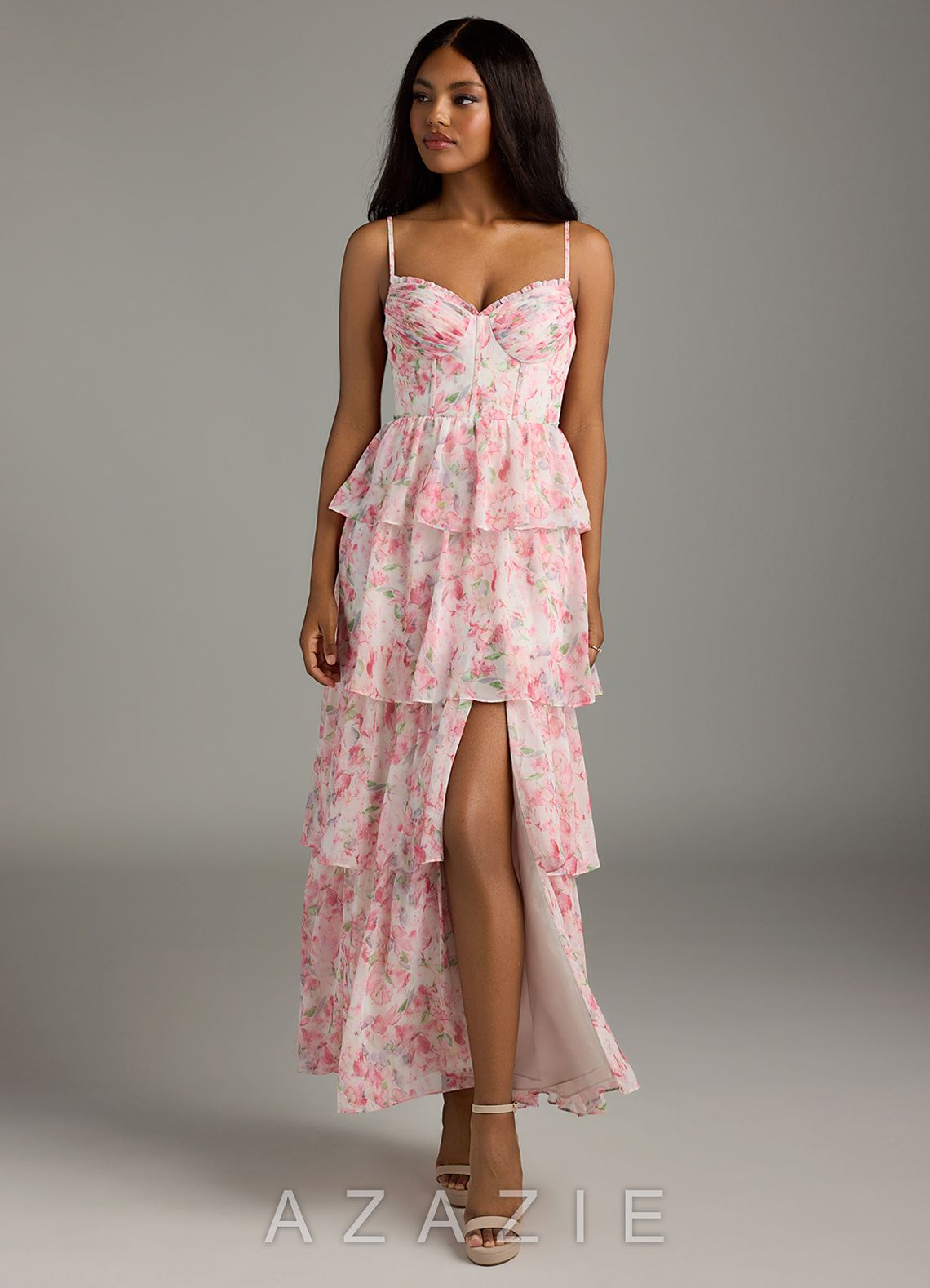 Azazie Kaiden Abstract Watercolor Floral A-Line Sweetheart Neckline Chiffon Dress abstract_watercolor_floral