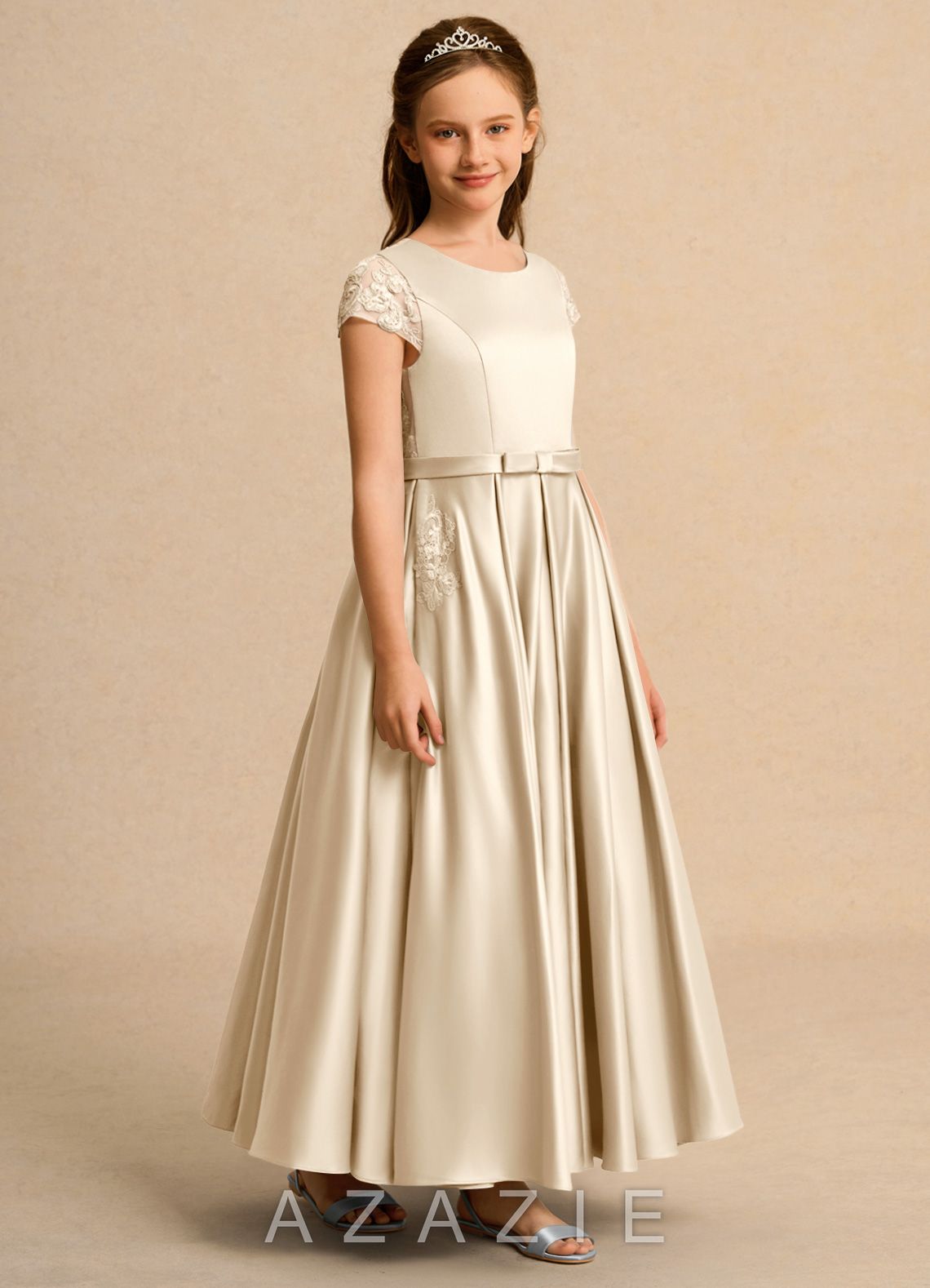 Azazie Bunny Girls Formal Champagne Ball-Gown Lace Dress champagne
