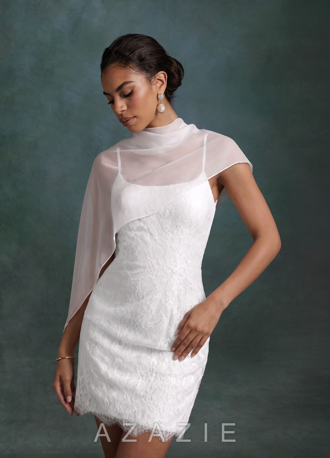 Azazie Bella Diamond White Sheath Tulle Dress diamond_white