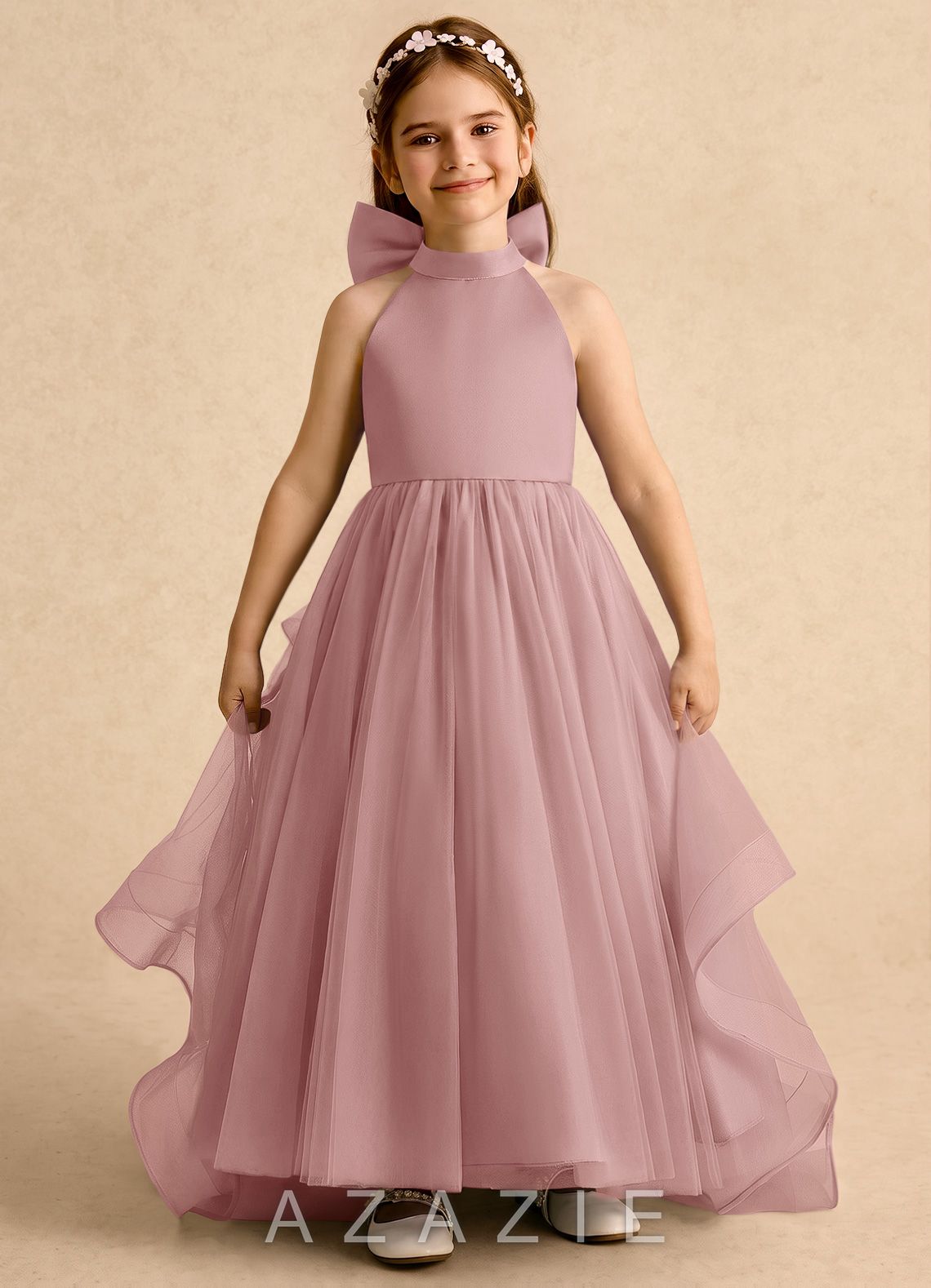 Azazie Emie Dusty Rose A-Line Pleated Tulle Dress dusty_rose