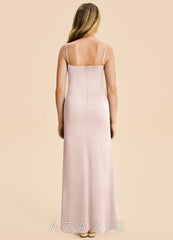 Azazie Rosalia Junior Blushing Pink Sheath Pleated Stretch Satin Dress blushing_pink