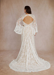 Azazie Hayes Wedding Dress Diamond White Champagne Mermaid V-Neck Lace Dress diamond_white/champagne