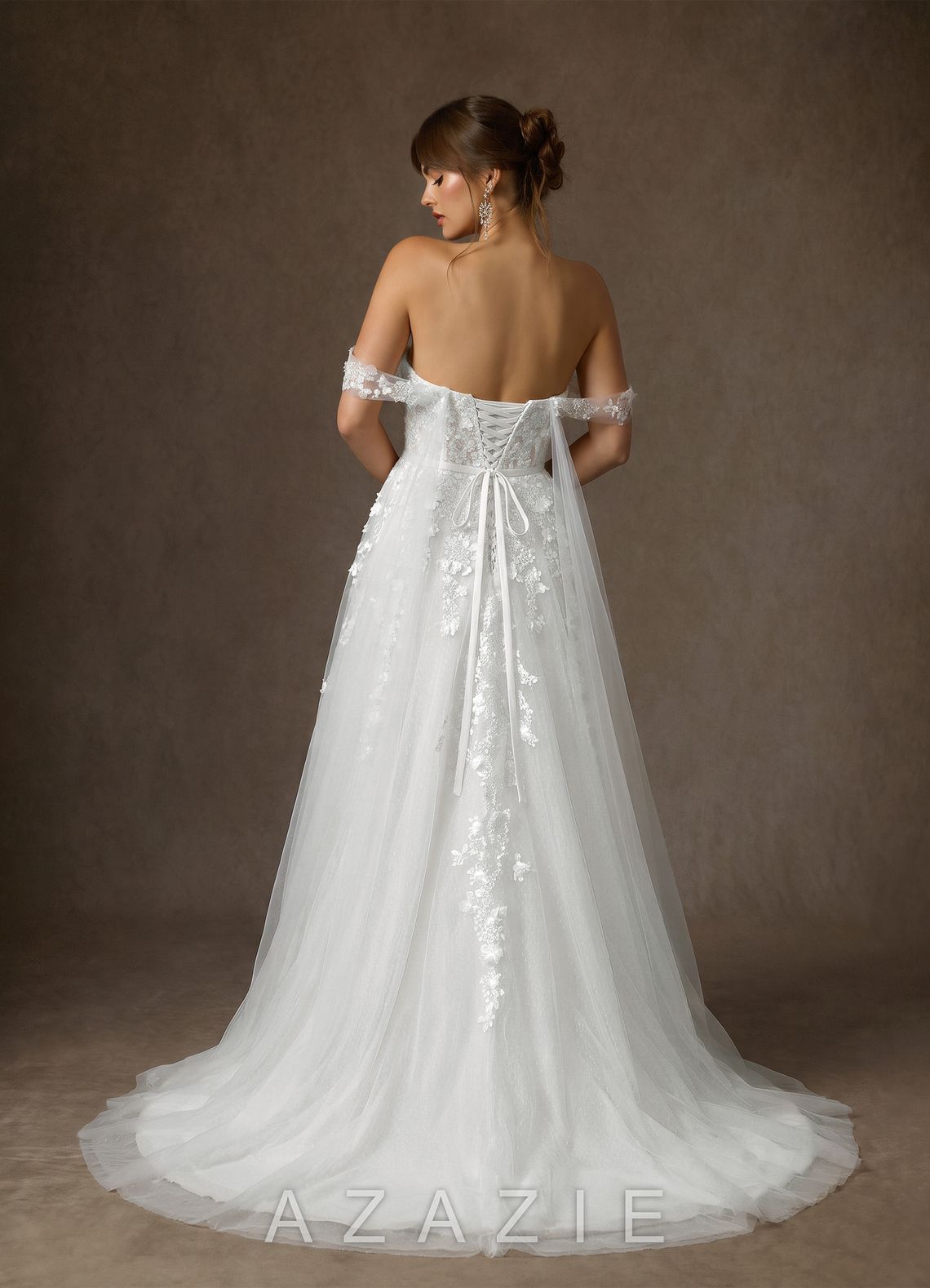 Azazie Wynery Diamond White Ball-Gown Off the Shoulder Lace Dress