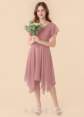 Azazie Janeaurelia Junior Dusty Rose A-Line Pleated Chiffon Dress dusty_rose