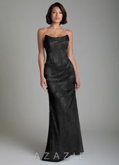 Azazie Ariah Black Mermaid Corset Floral Jacquard Burnout Dress black