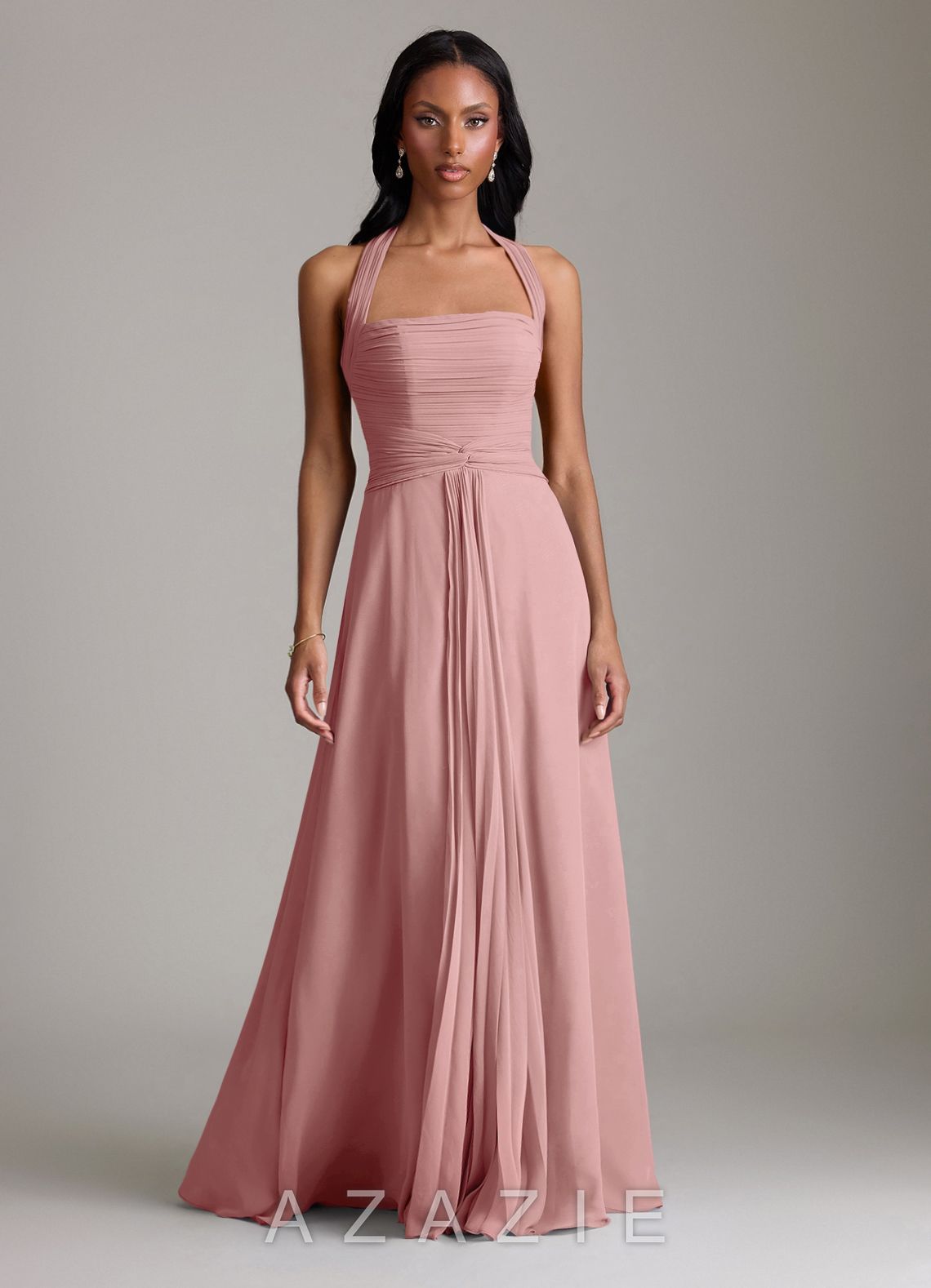 Azazie Clarisa Dusty Rose A-Line Pleated Chiffon Dress dusty_rose