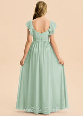 Azazie Anaya Junior Agave A-Line Sweetheart Neckline Chiffon Dress agave