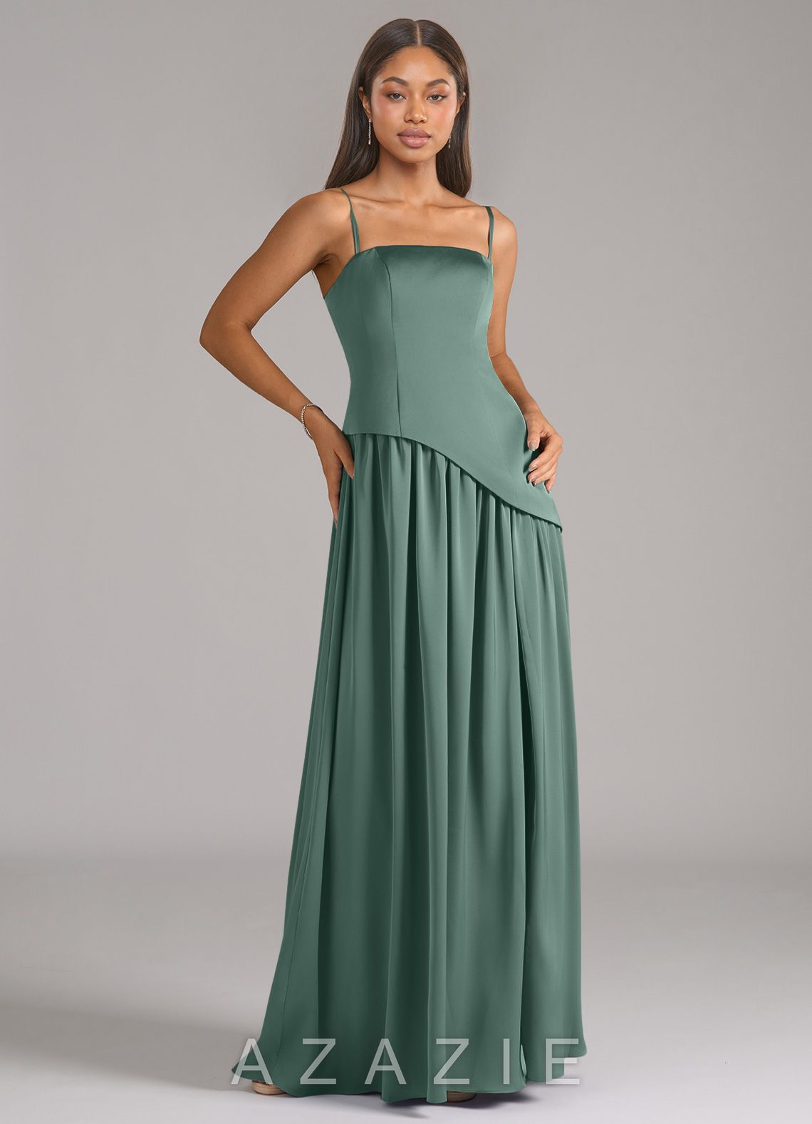 Azazie Adeline Eucalyptus A-Line Strapless Stretch Satin Convertible Dress eucalyptus