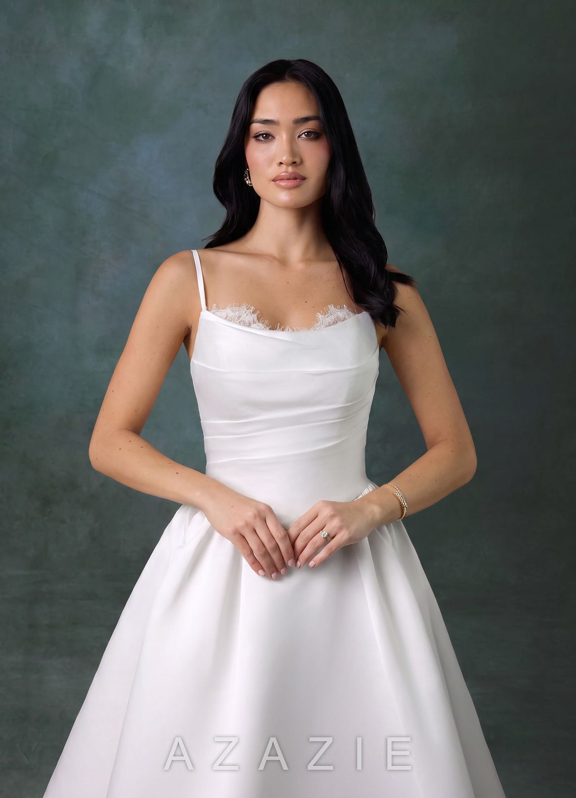 Azazie Melinda Diamond White Ball-Gown Strapless Satin Dress diamond_white