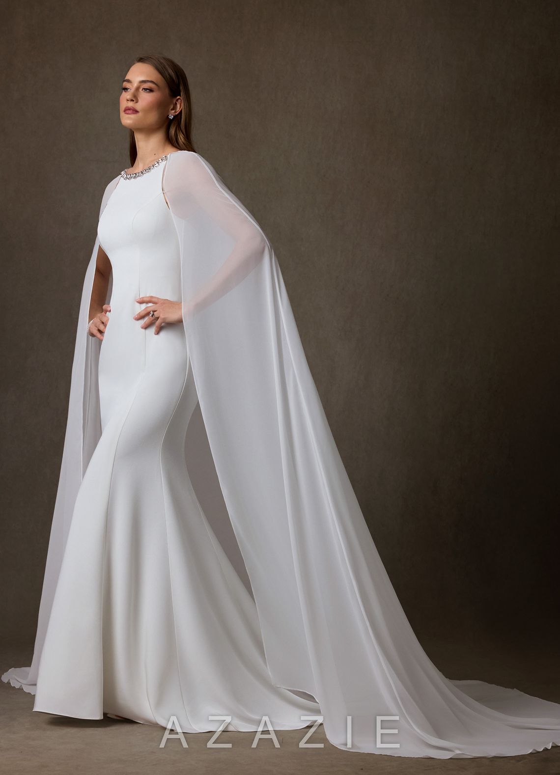 Azazie Naia Diamond White Mermaid Crepe Back Satin Dress diamond_white