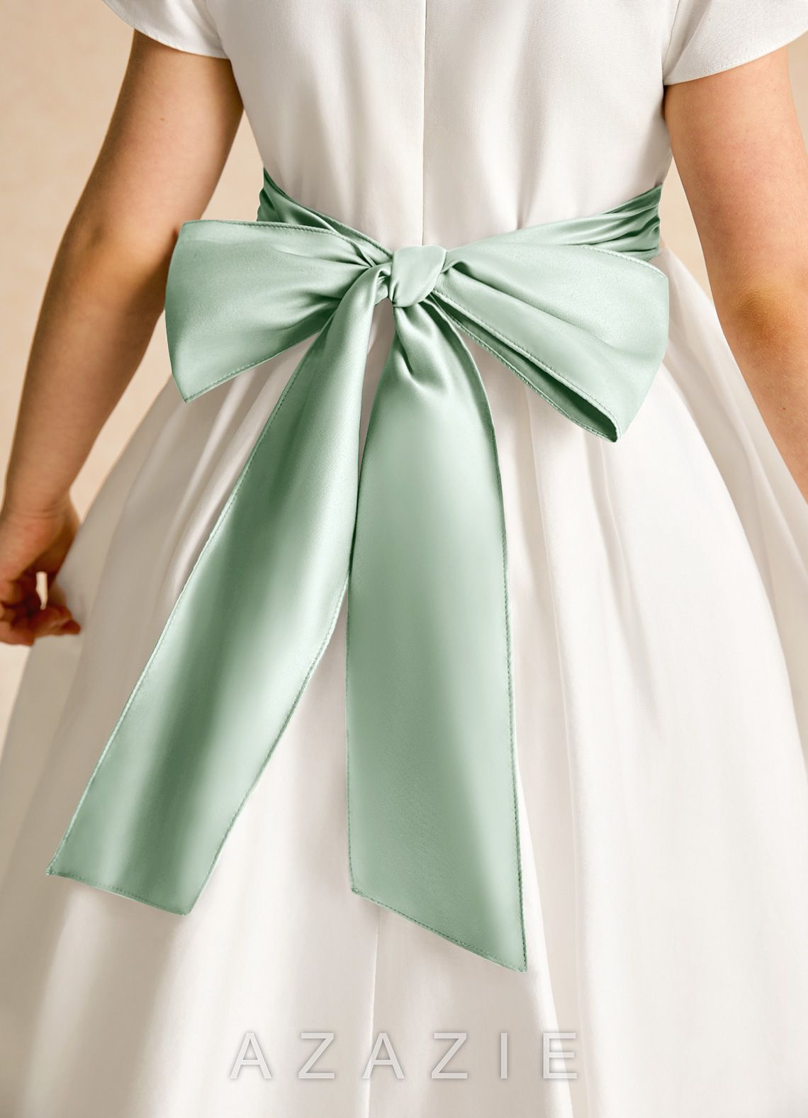 Azazie Deary Ivory Agave A-Line Bow Cotton Dress ivory/agave