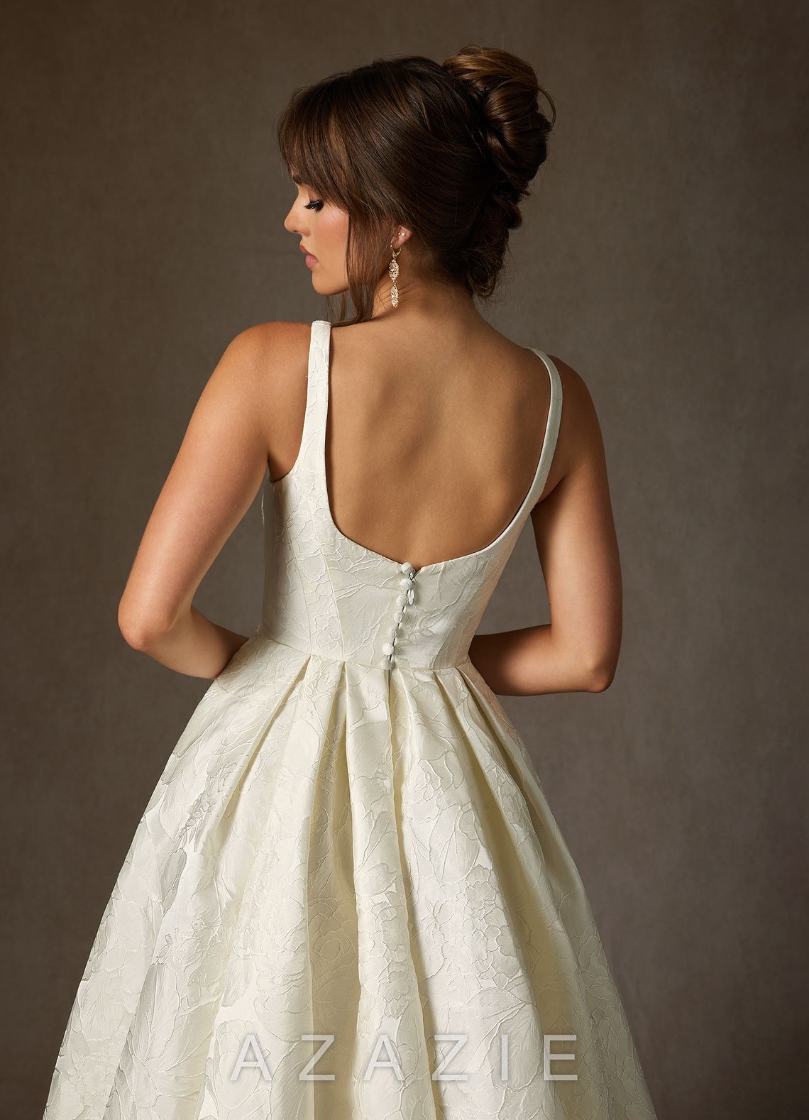 Azazie Ruby Antique White Ball-Gown with Pockets Floral Jacquard Dress antique_white