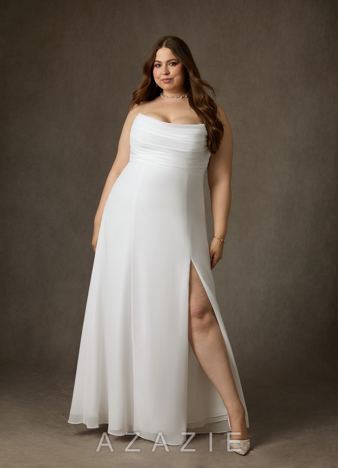 Azazie Camryn Diamond White A-Line Strapless Chiffon Dress
