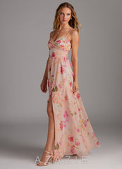 Azazie Zeya Abstract Bouquet Floral A-Line V-Neck Pleated Chiffon Dress abstract_bouquet_floral