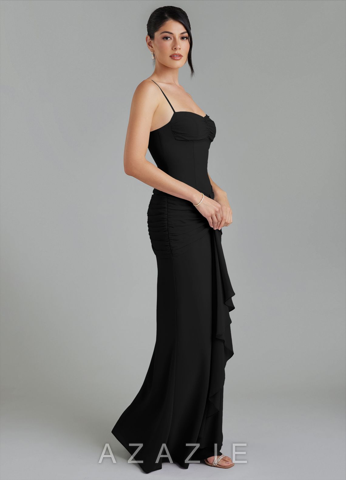 Azazie Cassie Black Sheath Sweetheart Neckline Chiffon Dress black