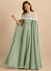 Azazie June Girls Formal Dusty Sage A-Line Lace Stretch Satin Dress