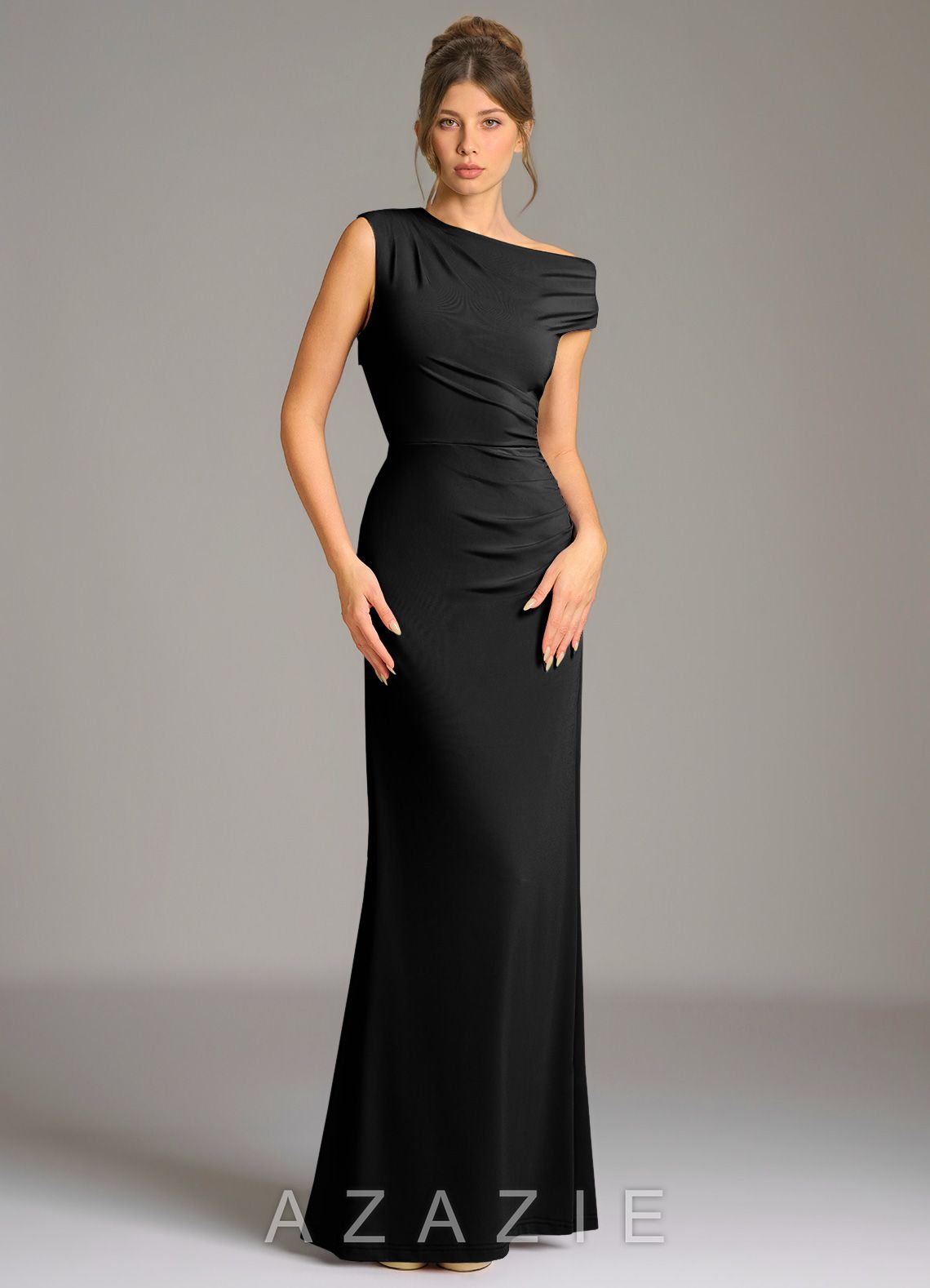 Azazie Nazanin Black Mermaid Off the Shoulder Premium Stretch Jersey Dress black