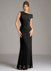 Azazie Nazanin Black Mermaid Off the Shoulder Premium Stretch Jersey Dress black