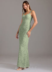 Azazie Denice Agave Mermaid Pleated Floral Burnout Dress agave