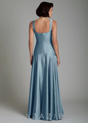 Azazie Reina Dusty Blue A-Line Pleated Stretch Satin Dress dusty_blue