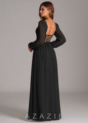 Azazie Maree Black A-Line Corset Chiffon Dress black