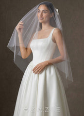 Satin Bow Hip Length Veil with Blusher  diamond_white