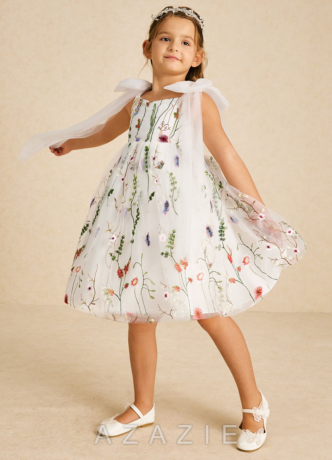 Azazie Prunella Ivory A-Line Lace Tulle Dress