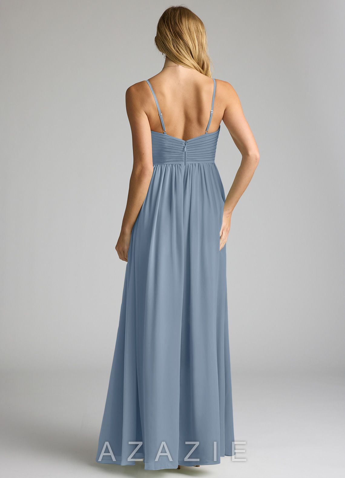 Azazie Alia Dusty Blue A-Line Pleated Chiffon Dress dusty_blue