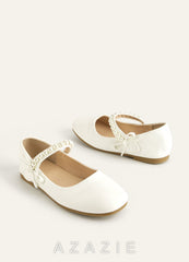 Pearl Strap and Bow Girls Flat Shoes