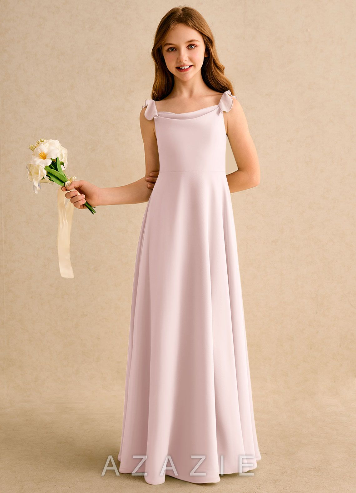 Azazie Puppy Girls Formal Blushing Pink A-Line Pleated Chiffon Dress blushing_pink