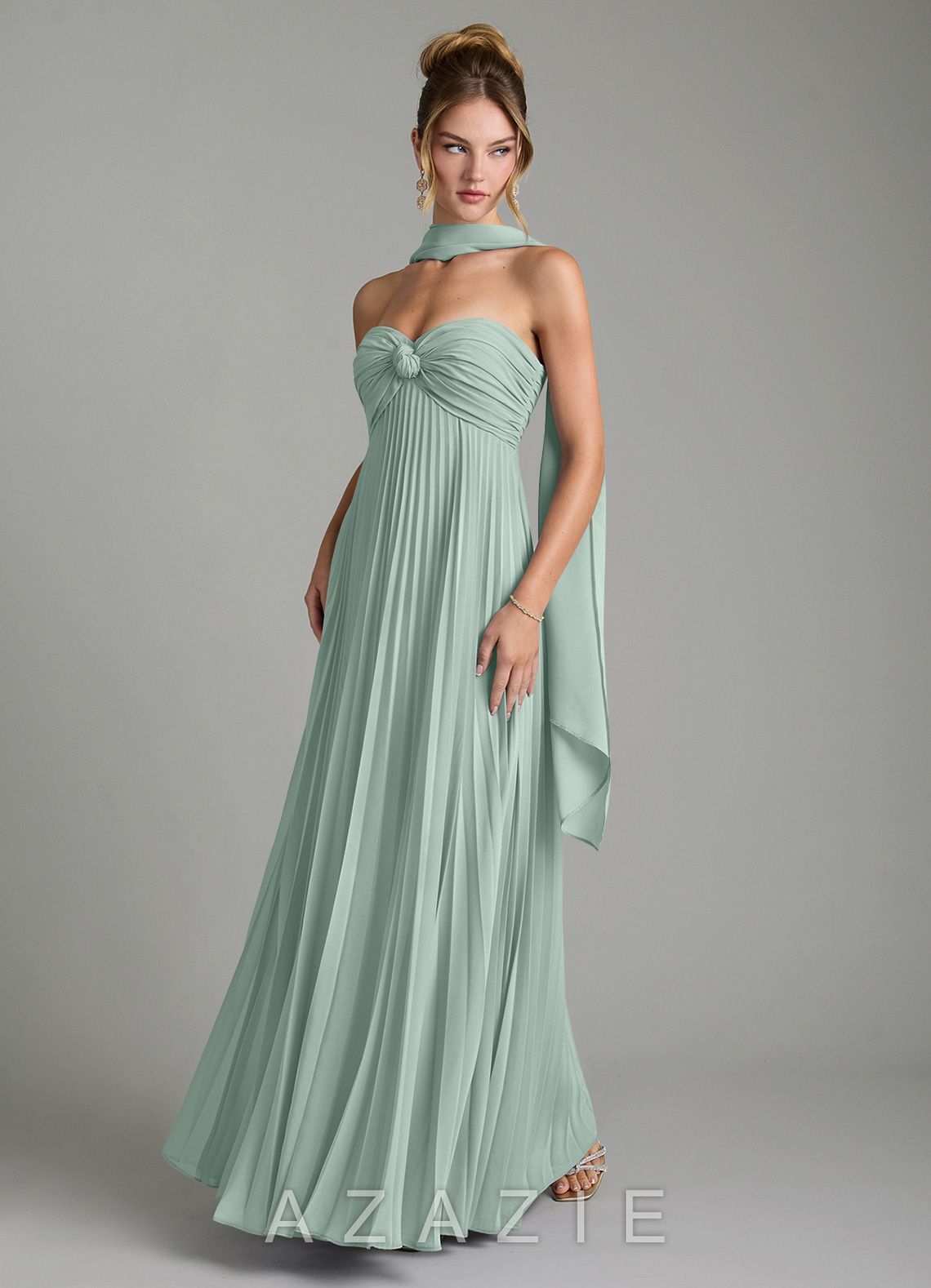 Azazie Tempest Agave Empire Corset Chiffon Convertible Dress agave