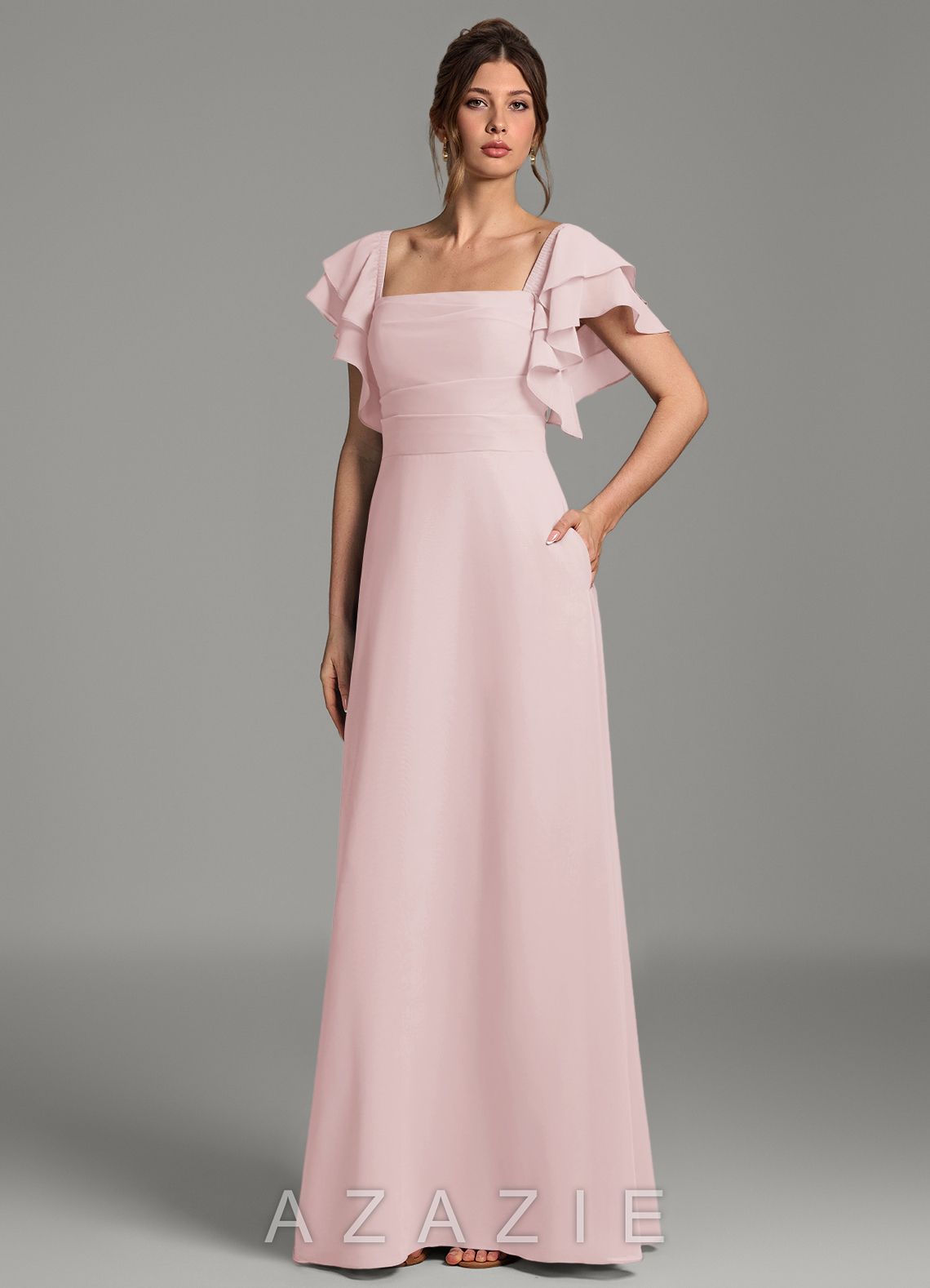 Azazie Dacia Blushing Pink A-Line Ruched Chiffon Dress blushing_pink